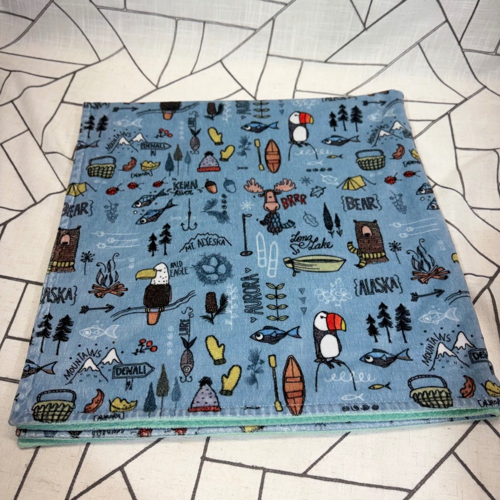 Heritage Homegoods Co Baby Blanket 17x16.5 Blue Green Alaska Wilderness Minky - Picture 6 of 12